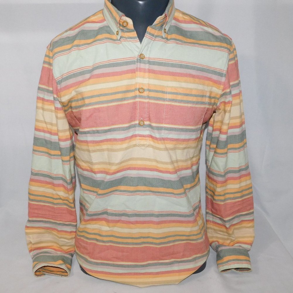 American Eagle 1/4 Button Pullover Long Sleeve Striped  Button Down Shirt Men S